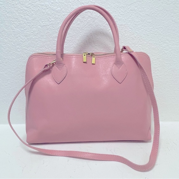 Borse in Pelle 🌸Pink Leather Crossbody Satchel Bag & VTG Ted Lapidus Silk Scarf - Picture 4 of 15